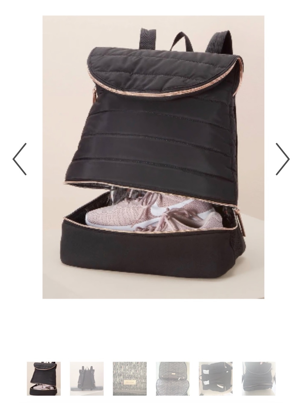 Stella & Dot Black Quilted Backpack with Rose Gold Accents